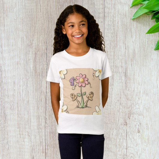 Roze bloem en paddenstoelen t-shirt