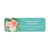 Roze bloem en turquoise retouradres etiket (Voorkant)