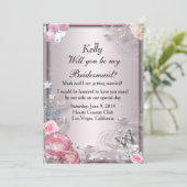 Roze Bloem- en Vlinder Bruidsmeisje Kaart (Staand voorkant)