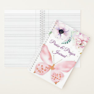 Roze bloem- en vlinder lof- en gebedsdagboek notitieboek