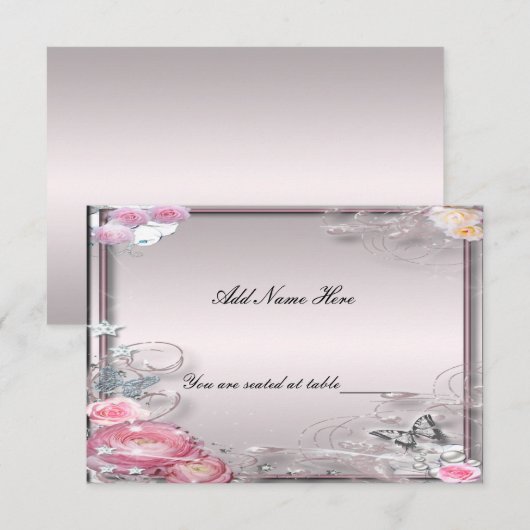 Roze Bloem- en Vlinder Tafelplaatskaart Kaart (Voorkant / Achterkant)