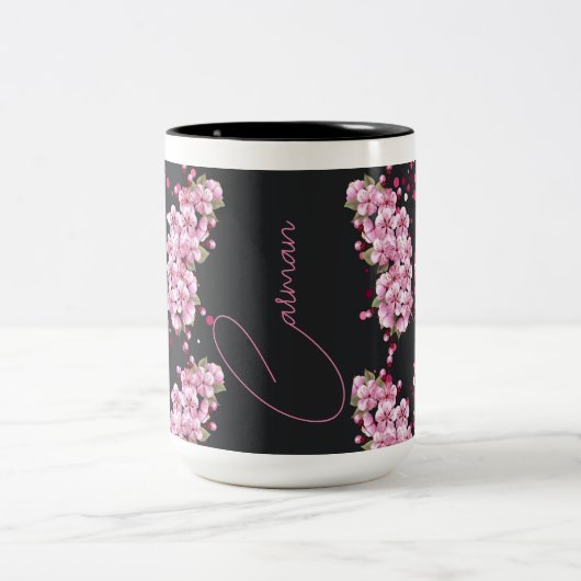 Roze Bloem en Vlinders Keramische Mok (Center)