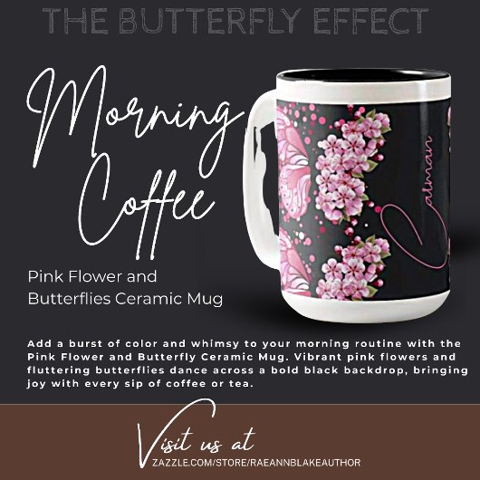 Roze Bloem en Vlinders Keramische Mok