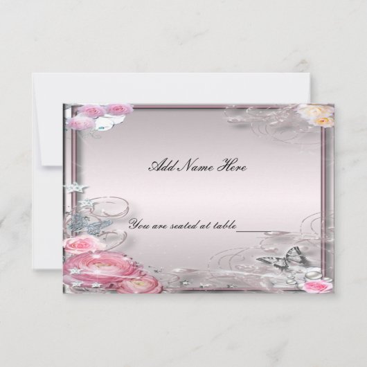 Roze bloem- en vlindertafel plaatskaart (Voorkant)