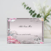 Roze bloem- en vlindertafel plaatskaart (Staand voorkant)