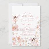 Roze bloem fee eerste verjaardagsuitnodiging kaart (Voorkant)