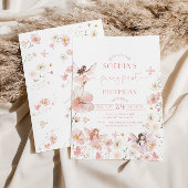 Roze bloem fee eerste verjaardagsuitnodiging kaart