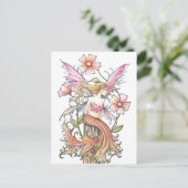 Roze Bloem Fee Kunst Briefkaart (Staand voorkant)
