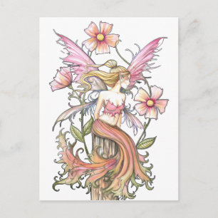 Roze Bloem Fee Kunst Briefkaart
