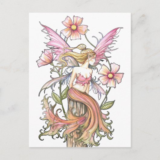 Roze Bloem Fee Kunst Briefkaart (Voorkant)