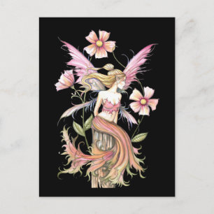 Roze Bloem Fee Kunst Briefkaart