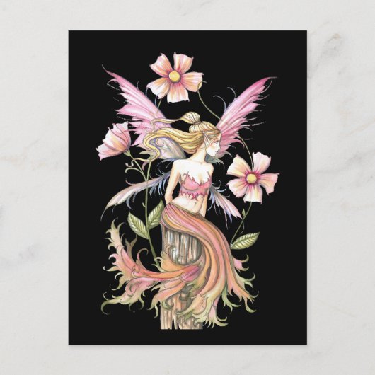 Roze Bloem Fee Kunst Briefkaart (Voorkant)