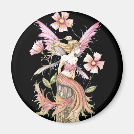 Roze Bloem Fee Kunst Magneet (Voorkant)