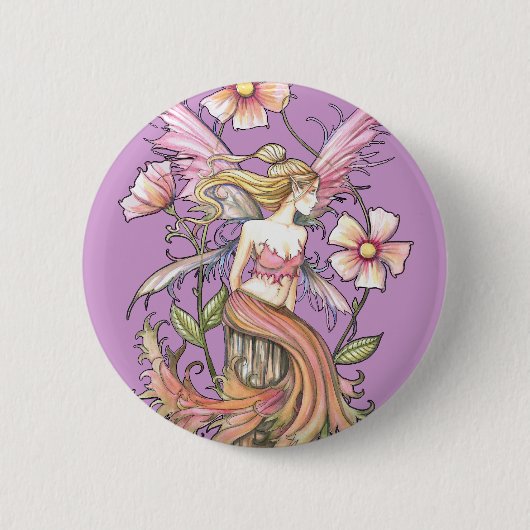 Roze Bloem Fee Kunst Ronde Button 5,7 Cm (Voorkant)
