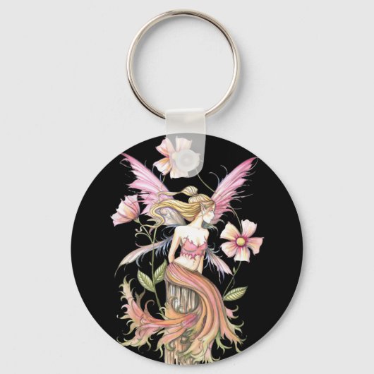 Roze Bloem Fee Kunst Sleutelhanger (Voorkant)