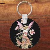Roze Bloem Fee Kunst Sleutelhanger (Voorkant)