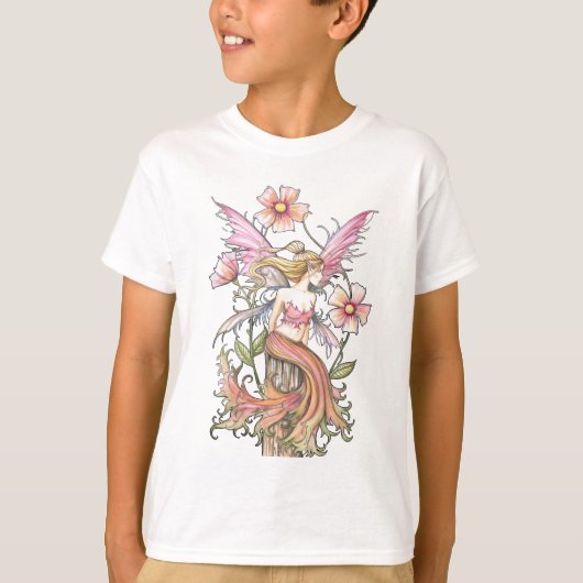 Roze Bloem Fee Kunst T-shirt (Voorkant)
