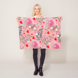 Roze bloem fleece deken