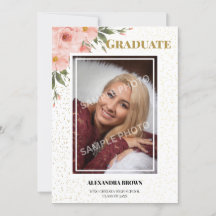 Roze Bloem Foto Afstudeer Uitnodigingskaart