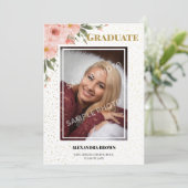 Roze Bloem Foto Afstudeerfeest Kaart (Staand voorkant)