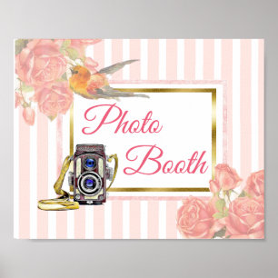 Roze Bloem Foto Booth Huwelijksbord Poster