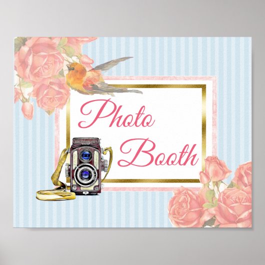Roze Bloem Foto Booth Huwelijksbord Poster (Voorkant)