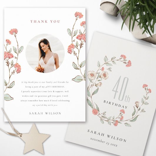 Roze bloem foto elke dag van de leeftijd bedankkaart