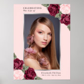 Roze bloem foto rouwbord viering van het leven poster (Voorkant)