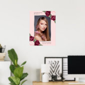 Roze bloem foto rouwkaart viering van het leven poster (Thuiskantoor)