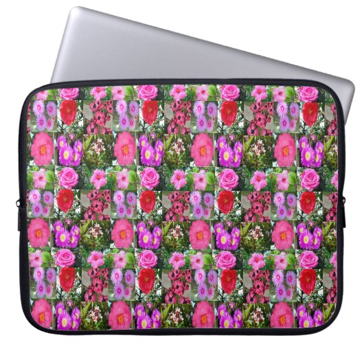 Roze bloem fotocollage, laptop sleeve (Voorkant)