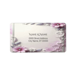 Roze bloem frame adreslabel etiket
