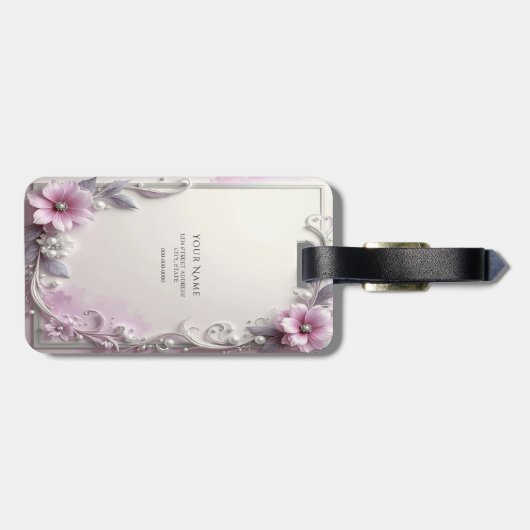 Roze bloem frame bagagelabel (Achterkant horizontaal)