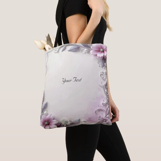 Roze bloem frame boodschappentas tote bag (Dichtbij)
