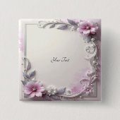 Roze bloem frame knop vierkante button 5,1 cm (Voorkant)