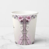 Roze bloem frame papieren bekers (Achterkant)