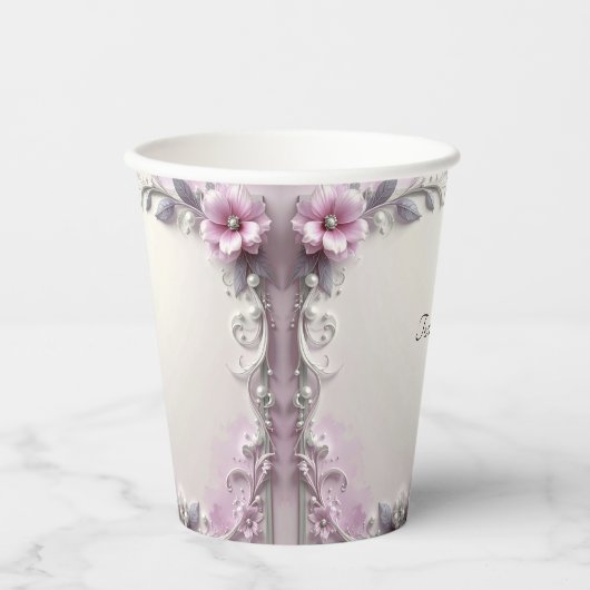 Roze bloem frame papieren bekers (Voorkant)