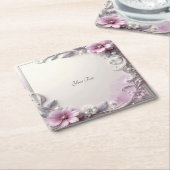 Roze bloem frame papieren onderzetter (Schuin)