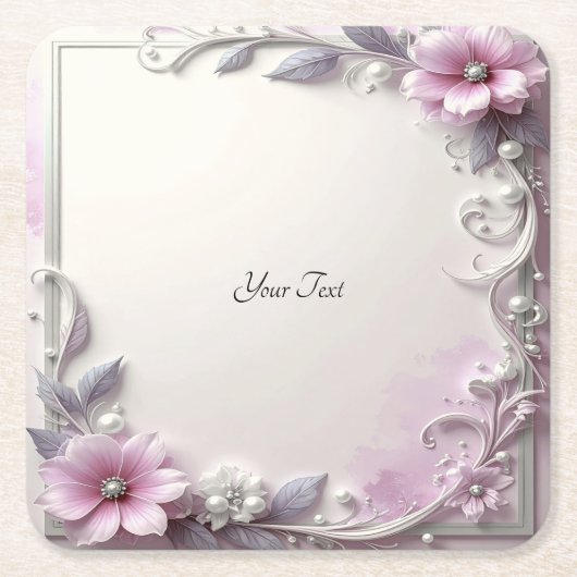 Roze bloem frame papieren onderzetter (Voorkant)