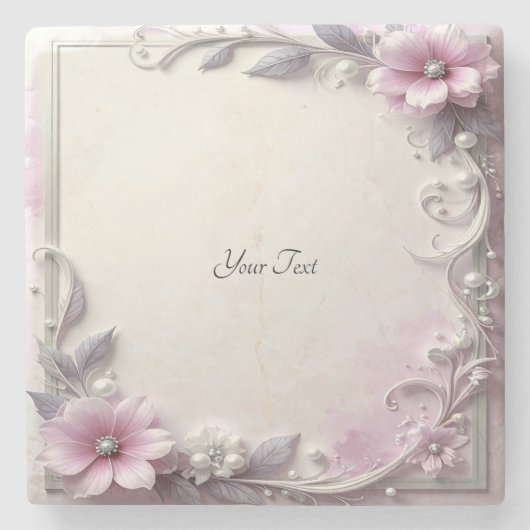 Roze bloem frame stenen onderzetter (Voorkant)