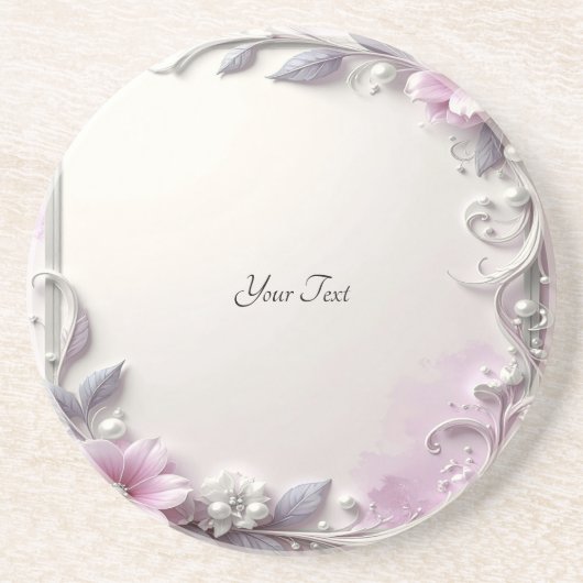 Roze bloem frame zandsteen onderzetter (Voorkant)
