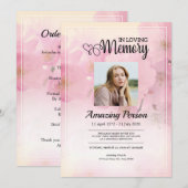 Roze bloem Funerale orde van dienst Uitnodiging (Voorkant / Achterkant)