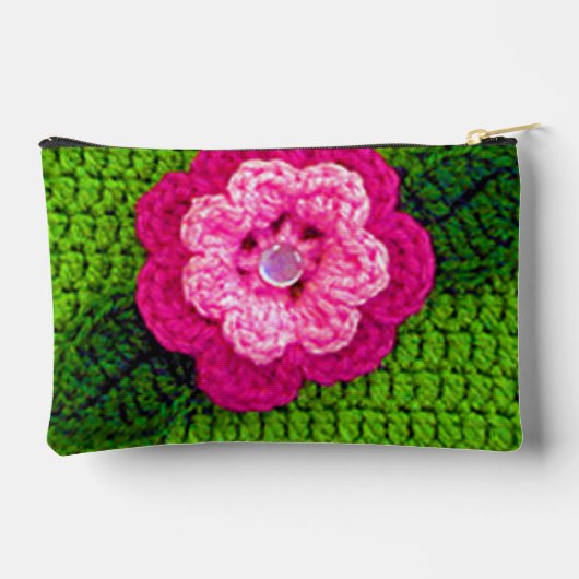 Roze Bloem Gazon Green Leaf Artisan Haakprint Etui (Achterkant)