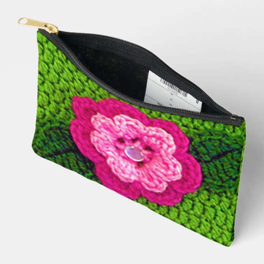 Roze Bloem Gazon Green Leaf Artisan Haakprint Etui (Open)