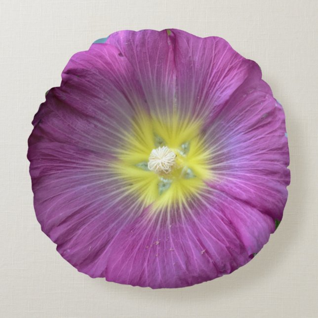 Roze Bloem Geborsteld Polyester Rond werpkussen Kussen (Voorkant)