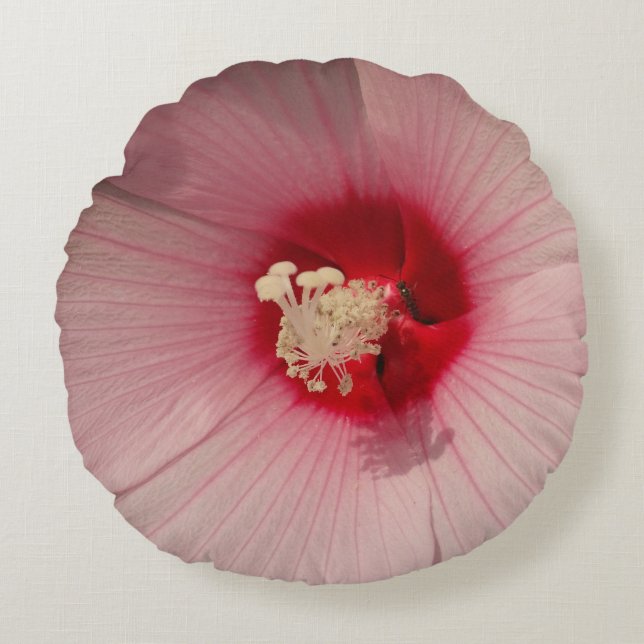 Roze Bloem Geborsteld Polyester Rond werpkussen Rond Kussen (Voorkant)