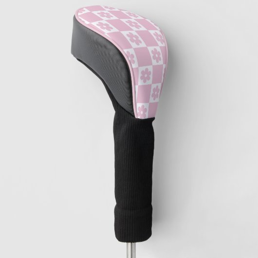 Roze Bloem gecontroleerd patroon Golfheadcover (Schuin)
