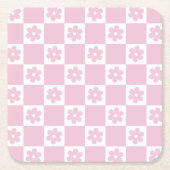 Roze Bloem gecontroleerd patroon Kartonnen Onderzetters (Voorkant)