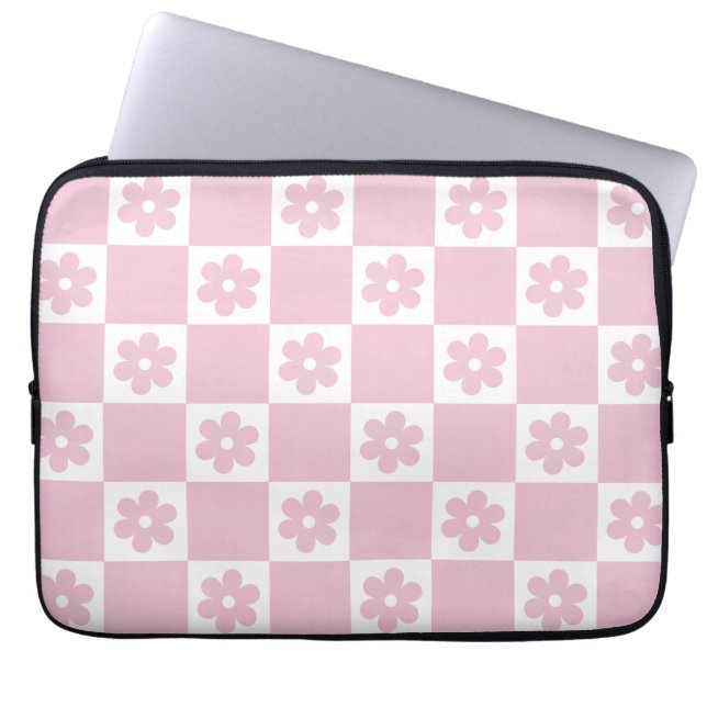 Roze Bloem gecontroleerd patroon Laptop Sleeve (Voorkant)