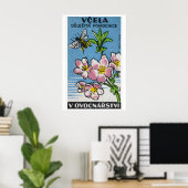 Roze Bloem Gele Bij - Matchbox Print - Tsjechisch (Thuiskantoor)