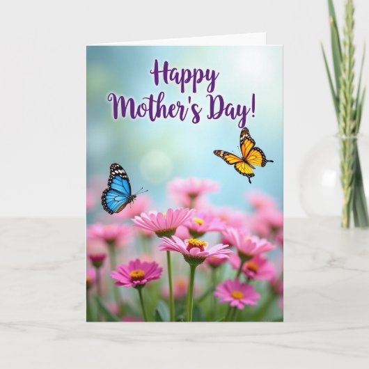 Roze Bloem Gelukkig Moederdag Kaart (Voorkant)